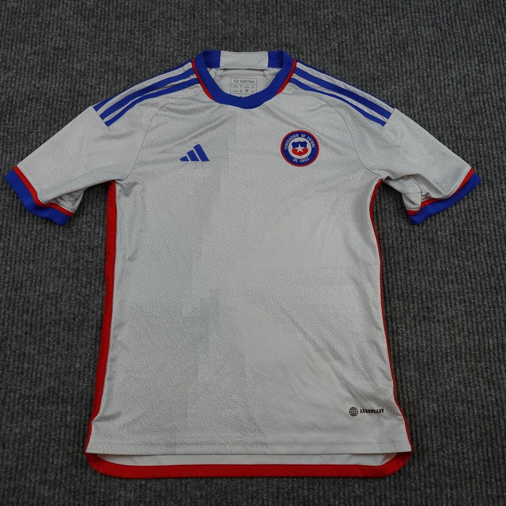 Chile National Team Jersey Boys Youth Large White Soccer Adidas Aeroready 13-14Y